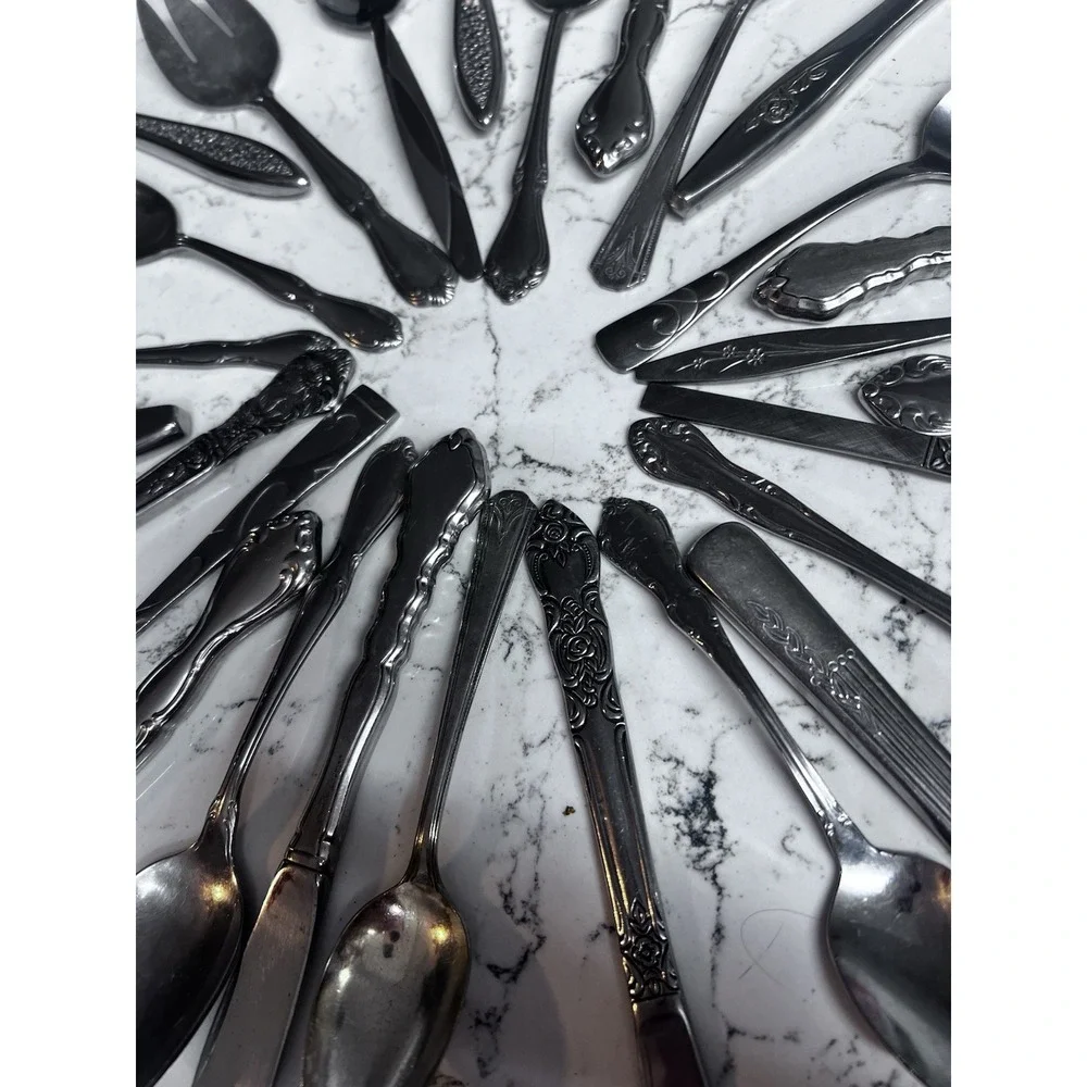 Craft Stainless Spoons Knives Forks Lot Of 26 Vtg Flatware Ornate Jewelry Making